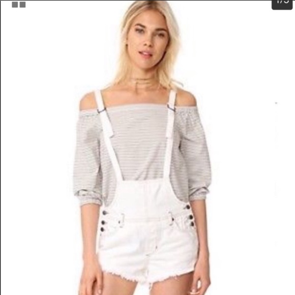 Free People Strappy Overall Shorts White Denim - Picture 2 of 6